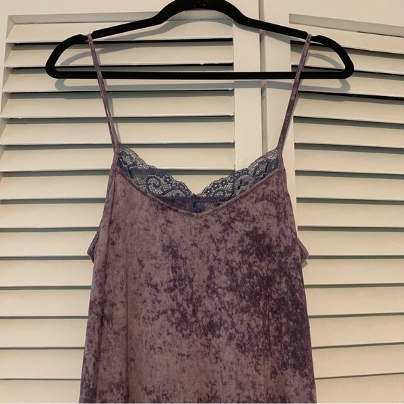 LOGO by Laurie Goldstein LAYERS Medium Purple Burnout Lace Slip Mini Dress - Picture 3 of 7